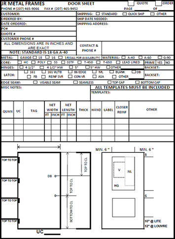 JR Metal Frames - Frame Order Form.