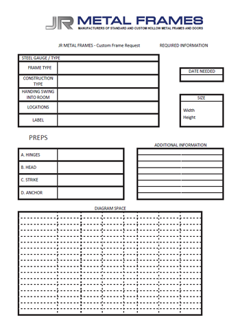 JR Metal Frames - Custom Frame Order Sheet