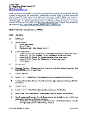 This link will bring you to the 8-12-13 JR Hollow Metal Frames Guide Specifications.